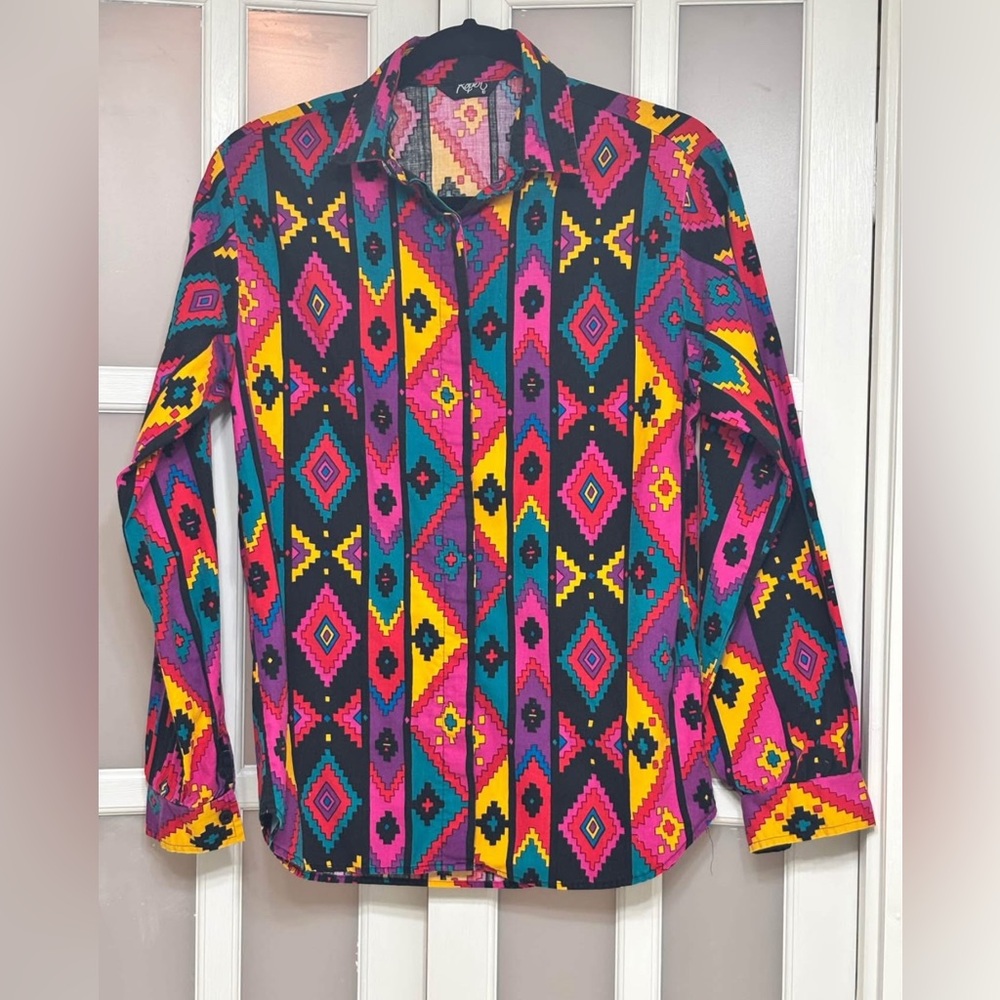 Vintage Roper Western Shirt – Size Small – Bold Aztec Print Vintagecore Heritage